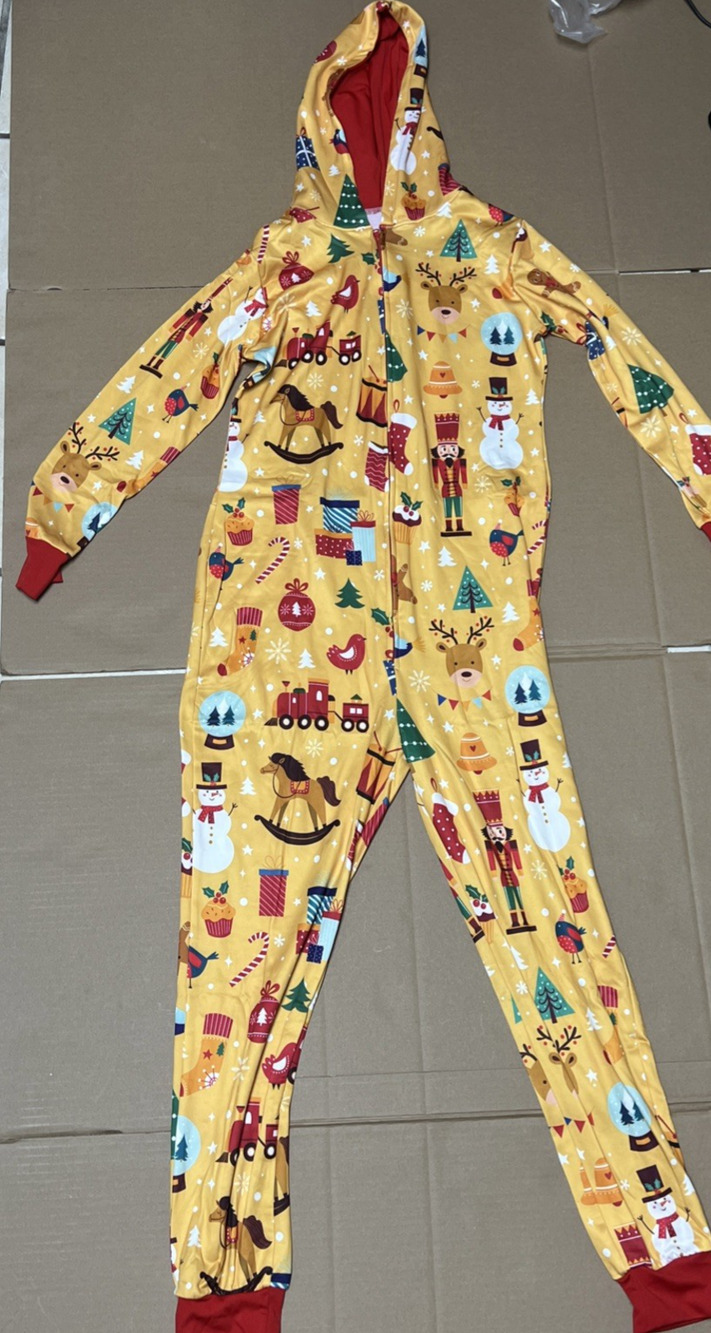 Christmas Holiday One Piece Jumpsuit Pajamas Women's Small Nutcracker Hooded